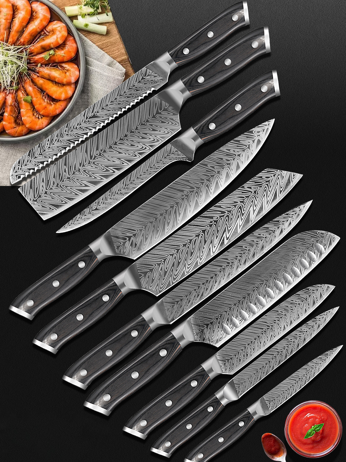 Damascus knife blades are usually made by forging together several layers of different types of steel. The most common method involves folding and welding layers of high-carbon steel and softer steel, creating a distinctive pattern on the blade known as the Damascus pattern. This pattern is achieved by repeatedly heating, folding and hammering the steel, creating a beautiful wavy or speckled appearance.