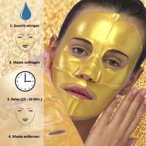 Nach der Reinigung die kalte Collagen Gold Crystal Face Mask gleichmässig auf das Gesicht auftragen